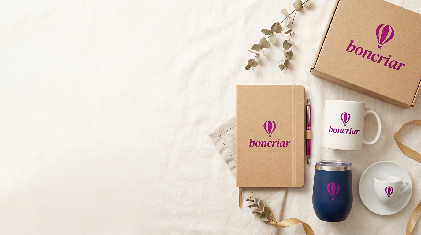 Kit corporativo Boncriar com canecas, copos térmicos e xícaras personalizadas