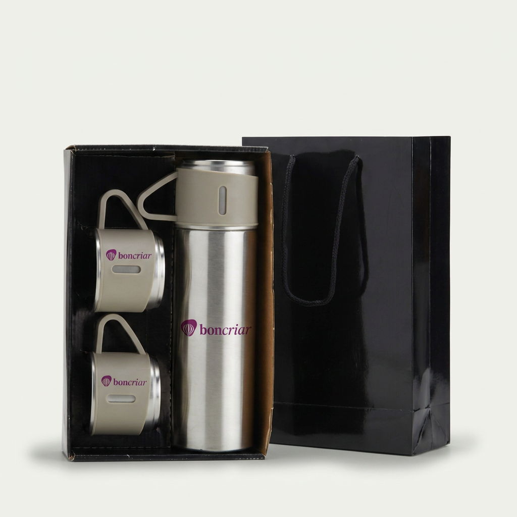 Kit garrafa + canecas inox